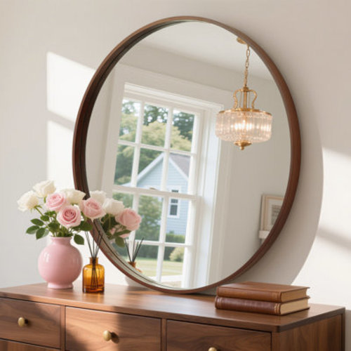 Ebern Designs Karrina Accent Wood Round Mirror & Reviews | Wayfair