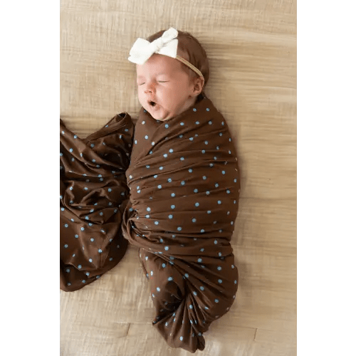BROWN + BLUE POLKA DOTS | SWADDLE