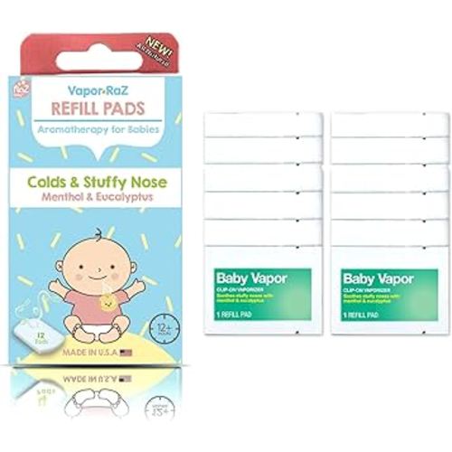 RAZBABY Vapor-RaZ Refills Baby Cough and Cold Relief - Use at Home & on The go/All Natural Menthol & Eucalyptus / 12 Refills