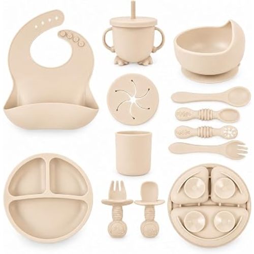 JOJO Baby 12-Piece Silicone Baby Feeding Set, Suction Plate & Bowl
