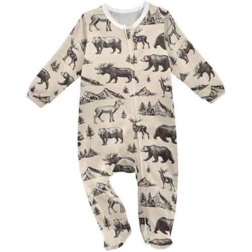 Baby One-Piece Footies Walrus Faces Stars Infant Zip Front Romper Jumpsuit Pajamas For 0-24 Months
