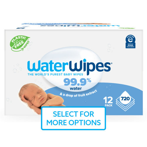 WaterWipes Original 99.9% Water Based Baby Wipes, Unscented, 12 Resealable Packs (720 Wipes)