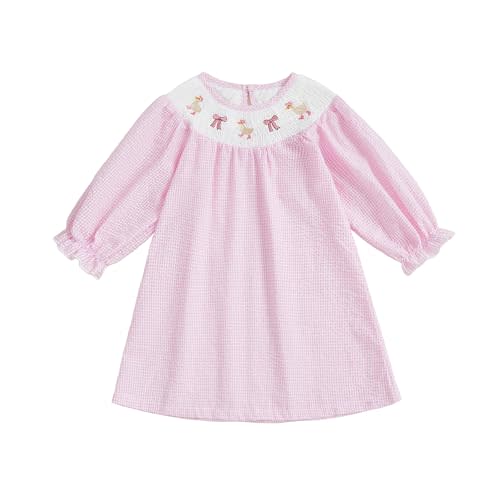 Toddler Girl St Patricks Day Outfit Shamrock Bow Plaid Smocked Dress Kdis Girls Long Sleeve Dresses Spring Clothes