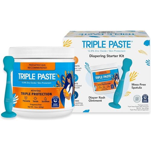 Triple Paste Diaper Rash Cream and Spatula Bundle - 16 oz Zinc Oxide Ointment and Spatula Treatment, Soothe and Prevent Rash with a Pediatrician-Recommended Hypoallergenic Formula