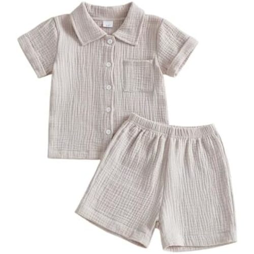 Baby Boys Clothes Set Toddler Infant Boys Button-down Shirt Tops + Cotton Gauze Shorts Summer Outfit 2PCS with Pockets