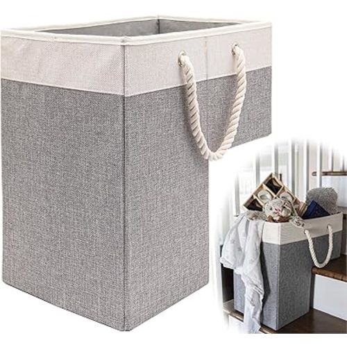 Stair Basket 16" x 16" x 10" Basket for Stairs with 3 Foldable Sections, Durable Cotton Collapsible Storage Bins, Stair Storage Organizer