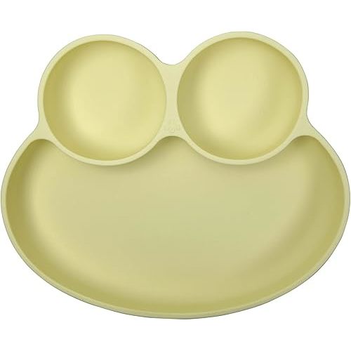 Abiie Octopod Frog Silicone Plates with Suction - Spill Proof, Easy to Clean - BPA-Free Bowl - Suction Plates for Baby and Toddler - Training & Feeding Divided Grip Dish (Pastel Yellow)