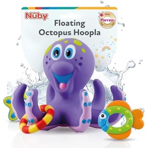 Nuby Floating Purple Octopus Interactive Toddler Bath Toy, 18M+