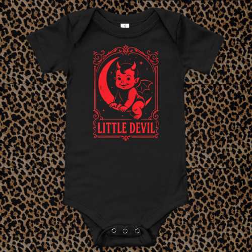 Little Devil Baby Bodysuit – Cute Crescent Moon Devil Baby Halloween Outfit – Spooky Infant Creepy Cute Baby Shower Gift