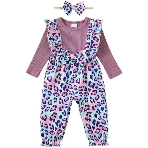 Newborn Baby Girls One Piece Romper Jumpsuit Cute Floral Print Ruffle Sleeve Fall Winter Outfits