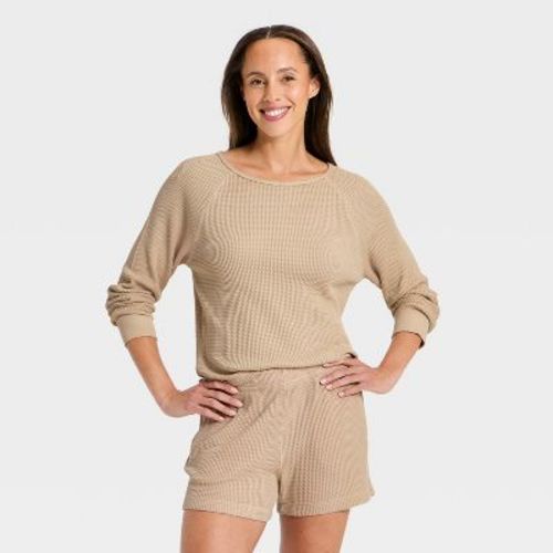 Women's Long Sleeve Waffle Scoop Neck T-Shirt - Universal Thread™ Tan L