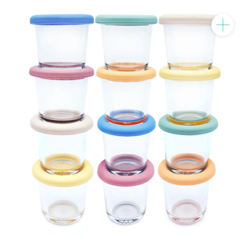 4oz Glass Baby Food Storage Jars | Food Grade Silicone Lids | Set of 12 | Neutral Colors