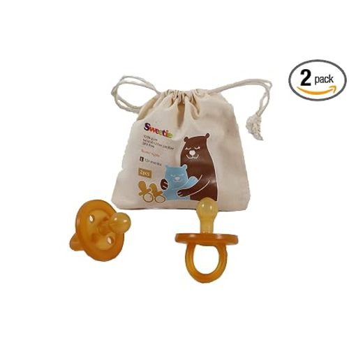 Sweetie Rubber Pacifier Natural Rubber Pacifier Rounded 2 Count (0-6 Month/Small)