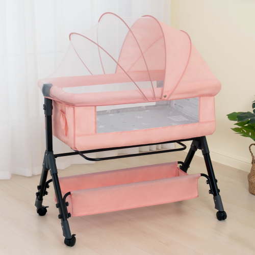 Bedside Sleeper Bassinet Adjustable Height with Breathable Mesh, Portable Crib, Easy Assembly & Foldable Design -Pink