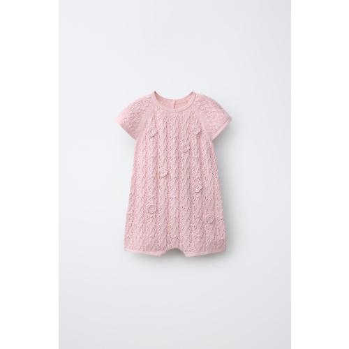 OPENWORK KNIT SHORT JUMPSUIT - Light pink | ZARA United States