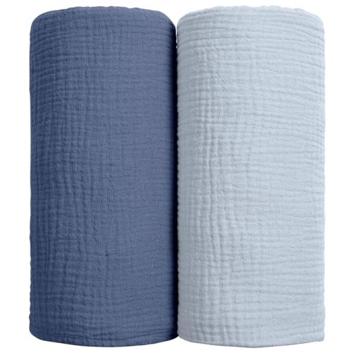 lulumoon Muslin Swaddle Blanket Baby - Cotton Swaddling Blanket Soft Baby Receiving Blankets Neutral 2Pack(Navy)