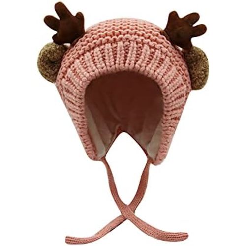 AIBEARTY Cute Deer Elk Antlers Baby Hat Winter Warm Plush Knitted Ear Warmer Bonnet Boys Girls Cap Beanie with Chin Strap