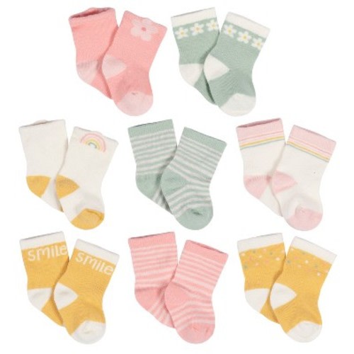 Gerber Baby Girls' Jersey Wiggle Proof Socks - Golden Floral - 0-3 Months - 8-Pack