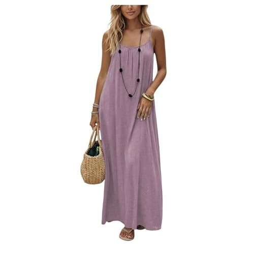 SHENHE Women's Open Back Spaghetti Strap Beach Maxi Dress Loose Flowy Vacation Sundress