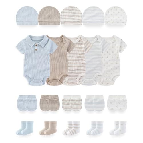 Baby Bodysuit and Accessories Set Unisex Baby Clothes Outfits | 20-Piece Baby Boy Girl Bodysuit, Newborn Outfits 0-12Months