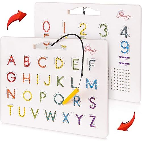 Magnetic Alphabet Tracing Board - double sided letters & numbers Magnetic Tracing Board, ABC magnets learn to write with magnetic pen, STEM toy letters learning, handwriting games, writing montessori