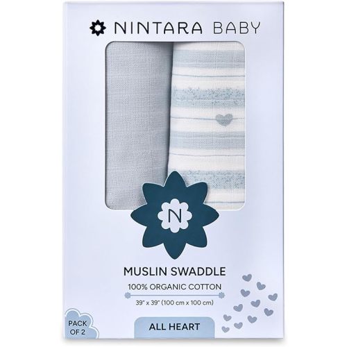 Nintara Baby Swaddle Premium Muslin Cotton, 39" x 39", Pack of 2