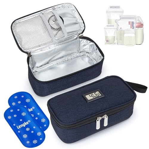 Breast Milk Cooler Travel Bag with Temperature Display, Holds 20oz Breastmilk Storage Bag with 2 Breast Milk Ice Pack, Cooling & Waterproof Portable Cooler for Moms on The Go (Blue)