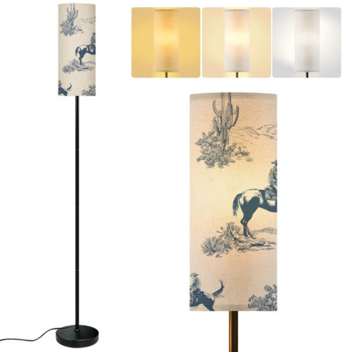 East Urban Home 68.5" Standing Floor Lamp Cute Rodeo Cowboys desert landscape cacti repeating Dimmable Metal Pole Lamp with Linen Lampshade LED Bulb Included | Wayfair