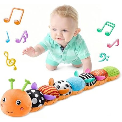 LIGHTDESIRE Baby Toys Musical Caterpillar,Infant Toys 3 6 12 Months Sensory Toy,Baby Teething Toy for Tummy Time Boy Girl Gifts(Orange)