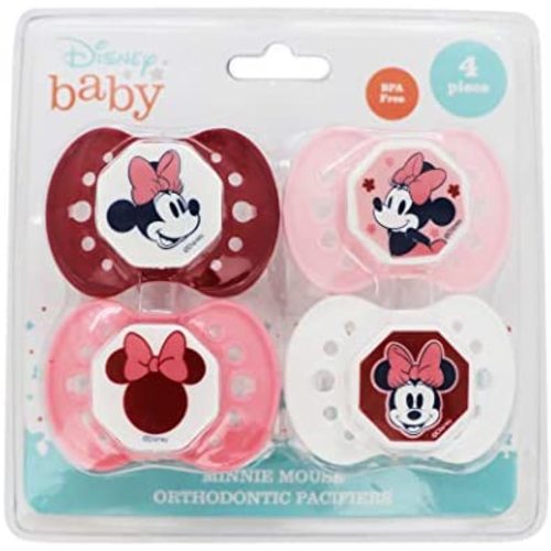 Cudlie Disney Minnie Mouse Baby Girl 4 Pack of Pacifier, Sweet Minnie