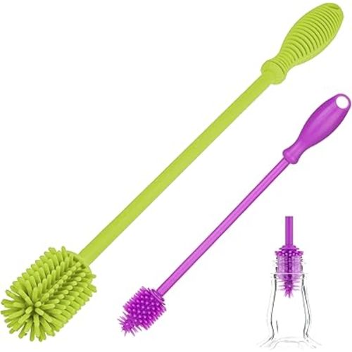 A-Brush Silicone Bottle Cleaner Brush, 2 Piece Set, Flexible, Long Handle - Water Bottle Cleaner, Baby Bottle Nipple Brush for Plastic & Glass, BPA-Free Dish Washing Brush A2S Protection