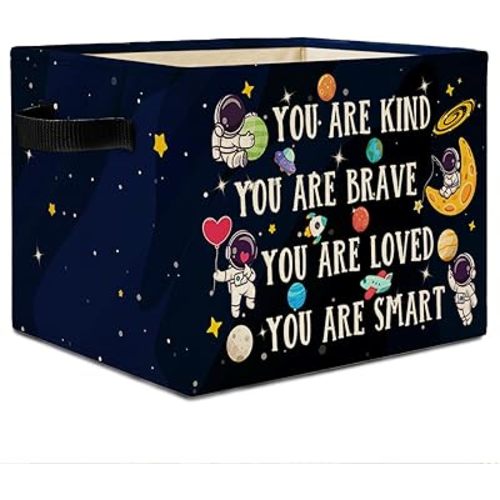 Space Nursery Storage Bins for Boys, Inspirational Space Galaxy Planets Astronaut Collapsible Storage Basket Organizer for Kids Room Nursery Clothes Toys Books, Toybox for Boys