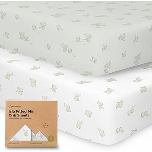 Pack and Play Sheets Fitted, 2-Pack Mini Crib Sheets - Pack N Play Sheets, Organic Fitted Crib Sheet for Pack and Play Mattress, Playard Baby Crib Sheets,Crib Sheets Neutral for Boys,Girls (Elly)