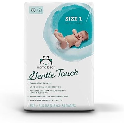 Amazon Brand - Mama Bear Gentle Touch Diapers, Hypoallergenic, Size 1, 49 Count, White