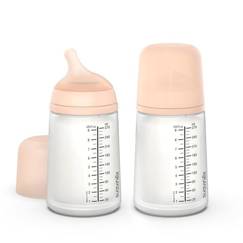 Suavinex Zero Zero Anti Colic Baby Bottle, No 1 Spanish Baby Bottle Brand, Minimizes Bottle Rejection & Nipple Confusion, Perfect for Breastfeeding Babies, Medium Flow, 4 Pk 9 oz, Fair