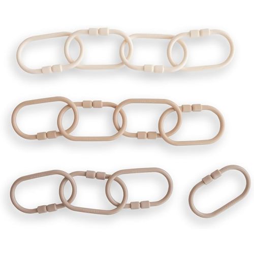 mushie Baby Chain Link Rings Toy 12-Count | Multiuse Car Seat Stroller Connecting Toy (Natural, Shifting Sand, Kahki)