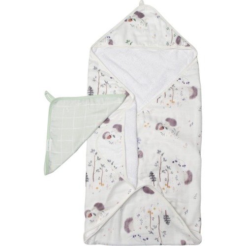 LOULOU LOLLIPOP Hedgehog Print Muslin Hooded Towel & Washcloth Set