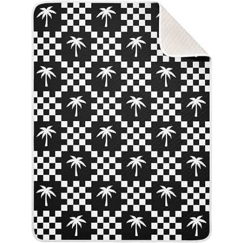Palm Tree Check Black White Baby Swaddle Blanket for Boys and Girls, Muslin Baby Receiving Swaddle Blanket, Soft Cotton Nursery Swaddling Blankets for Newborn Toddler Infant