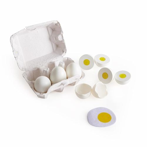 Amazon.com: Hape Egg Carton | 3 Hard-Boiled Eggs with Easy-Peel Shell & 3 Fried, Wooden Realistic Educational Toy for Children 3+, White and Yellow (E3156) : Toys & Games