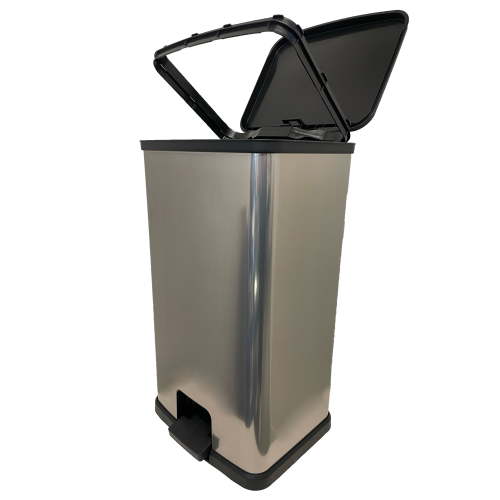 Mainstays Plastic Rectangular Step Trash Can, 13 Gallon, Silver, Durable Kitchen Garbage Bin
