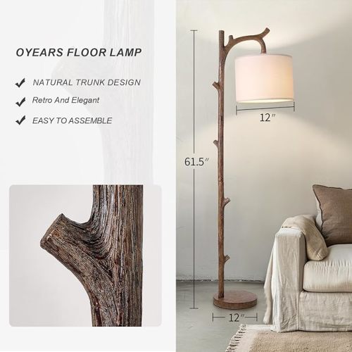 OYEARS Retro Farmhouse Floor Lamp for Nursery Living Room Rustic Standing Lamps Tree Trunk Deco Modern Country Vintage Wood Floor Lamp(Brown)