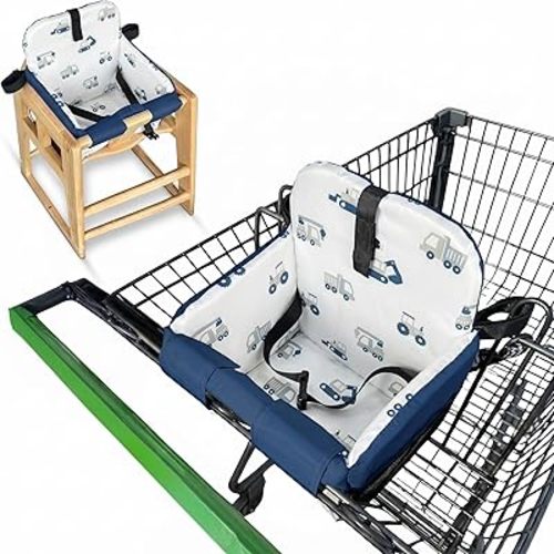 Shopping Cart Seat Cover for Baby, High Chair & Grocery Seat Protector, Padded Chair Covers for Restaurant Seats, Unisex Machine Washable Grocery Cart Liner & Swing Insert – Trucks