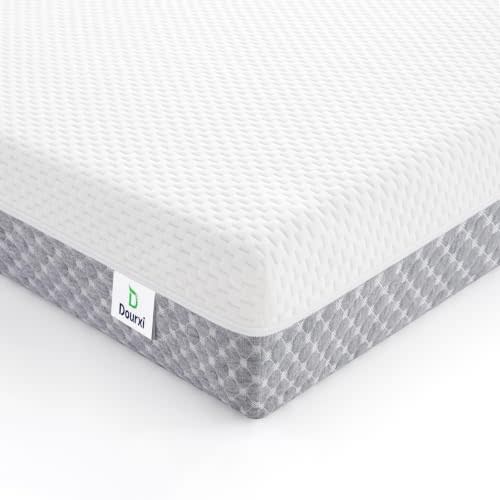 Dourxi Mini Crib Mattress, 38x24x4 Inch Dual-Sided Gel Memory Foam Mattress | Breathable Premium Comfort for Baby, Removable Washable Cover, Fits Mini and Portable Crib, White&Grey