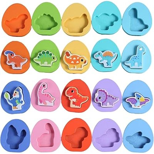 10 Pcs Wooden Puzzles for Toddlers 1-3 Year Old, 8 Pcs Colored Dinosaur and Egg Pairing Toys, Montessori Toys for Preschool Education for Toddlers
