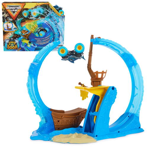 Monster Jam Megalodon Loop of Doom 16-inch Wide Playset with Truck and Adjustable Stunt Loop