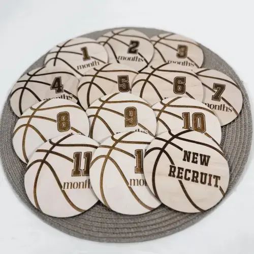 Wooden Basketball Baby Milestone Discs - New Recruit Photo Props