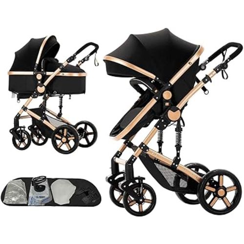 2 in 1 Baby Stroller, One Click Folding Convertible Newborn Infant parm, Standard Cart, Reclining Buggy That can be Pushed Forward and Backward, New Born Pushchair 0-36 Month (2US588-BG)