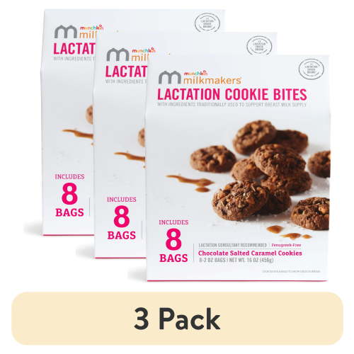 (3 pack) Munchkin® Milkmakers® Lactation Cookie Bites, Chocolate Salted Caramel, Fenugreek Free, 8 Count