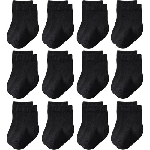 Baby Crew Socks 12-Pack,Newborn Baby Boys Girls Socks 0-3/3-6 Months,No Polyester,Soft Skin-Friendly,Combed Cotton