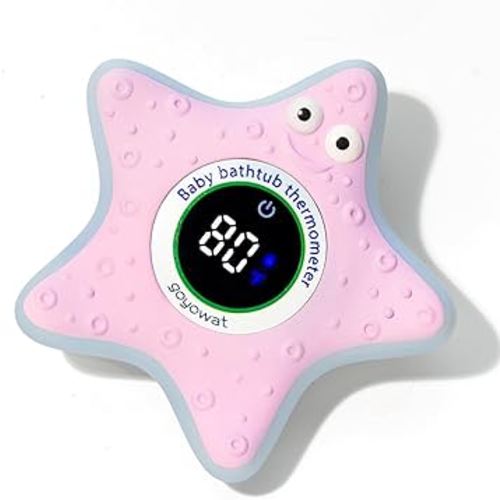 Bath Thermometer with LED Display and Temperature Warning, Digital Room Fahrenheit Water Temperature Thermometer, Infant Bath Toys Floating Toy Safety Thermometer for Kids Newborn, Yellow